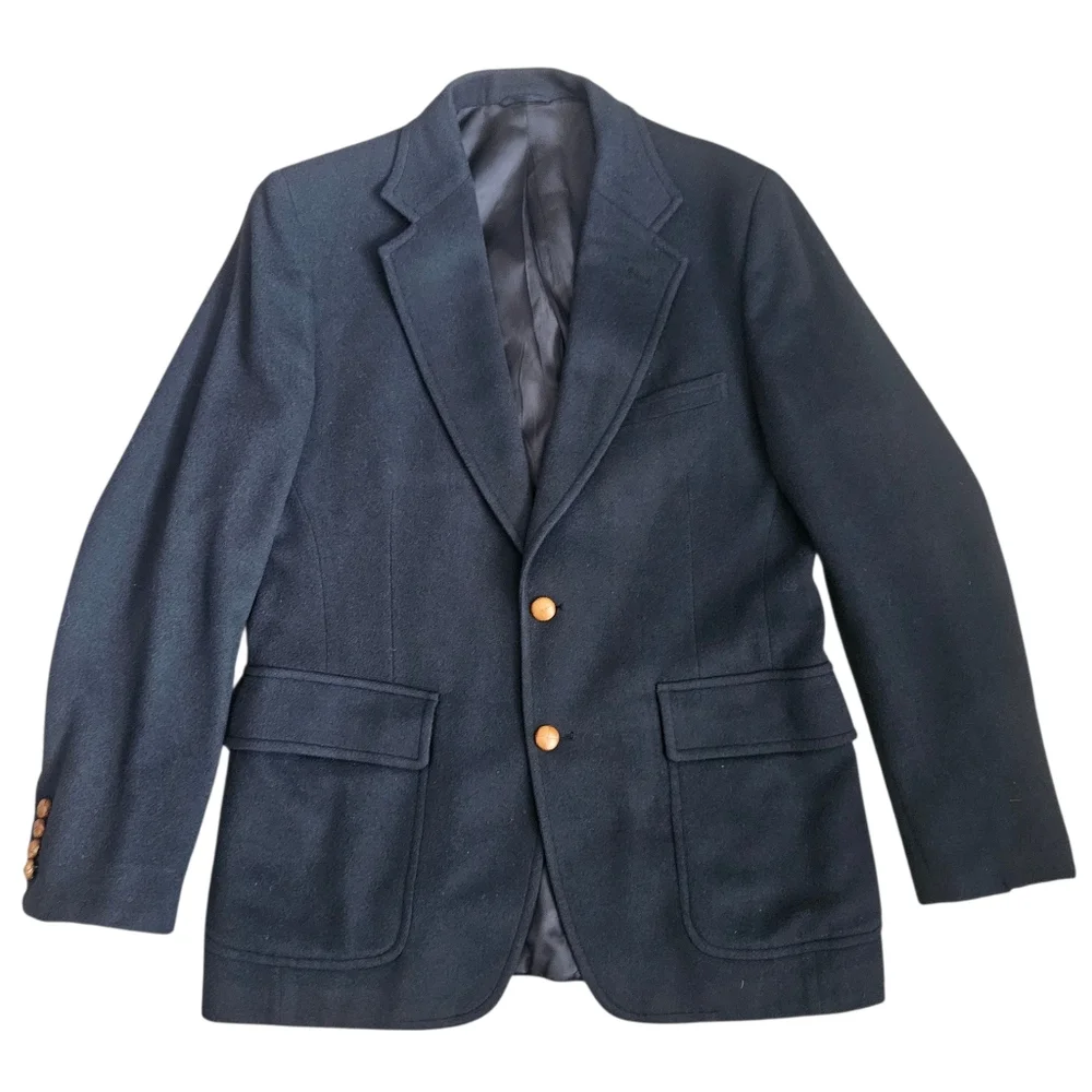 Jones-Lawless Vintage Mens Navy Pure‎ Cashmere Blazer w/Gold Buttons 44R